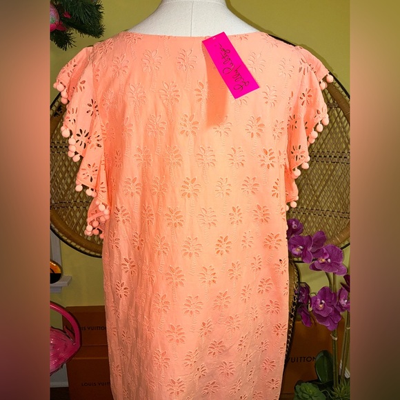 Lilly Pulitzer NWT Astara Eyelet Shift Dress Peach 🍑 Flamingo Palm Size XS - Picture 13 of 15